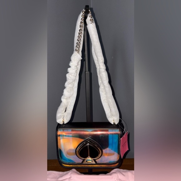 kate spade Handbags - Kate Spade Black Small Nicola Iridescent Holographic Heart Lock Purse Bag